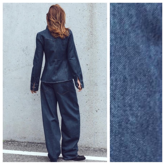 NWT. Zara TRF Dark indigo Lapel Denim Collar Shirt. Size XS. - Picture 5 of 11